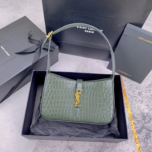 Saint Laurent (YSL) (modelo Saint Laurent LE 5 À 7 Shoulder Bag em Pele com Efeito Crocodilo em tom verde-militar/oliva)