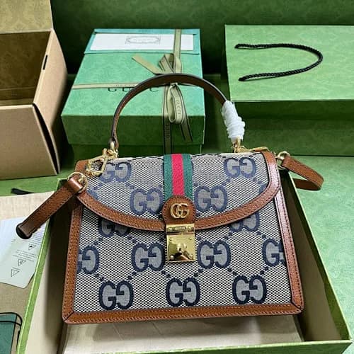 Gucci (modelo estilo Ophidia Top Handle / Mini Bag em lona Jumbo GG)