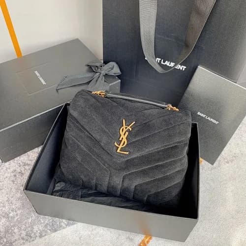 Saint Laurent (YSL) (modelo Saint Laurent Loulou Shoulder Bag em camurça/veludo preta)