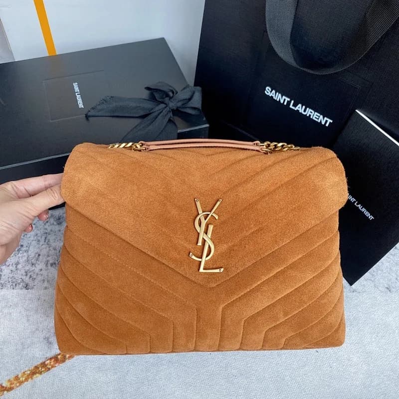 Saint Laurent (YSL) (modelo Saint Laurent Loulou Shoulder Bag em camurça castanha/caramelo)