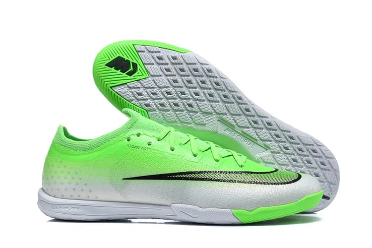 Nike Mercurial Vapor 14 Pro IC (em tom verde-lima e cinza/prata com pormenores em preto e sola verde-lima)